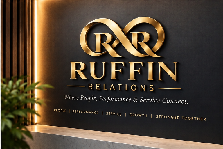 Ruffin Relations gold RR infinity logo — Where People, Performance & Service Connect.